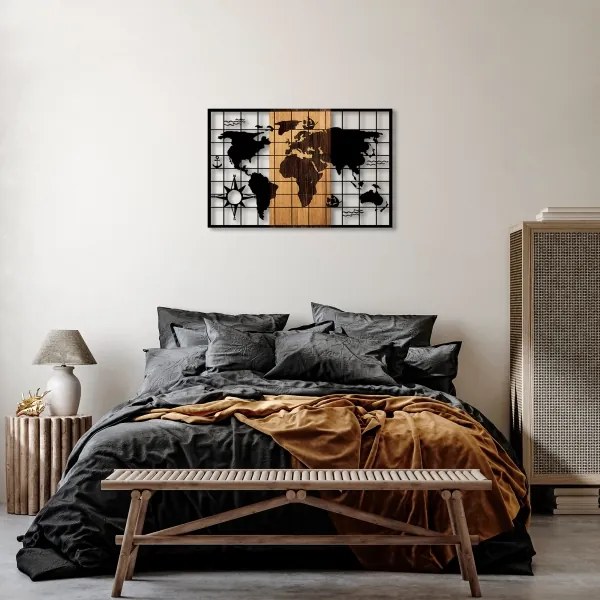 Fali dekoráció 90x58 cm fa/fém térkép