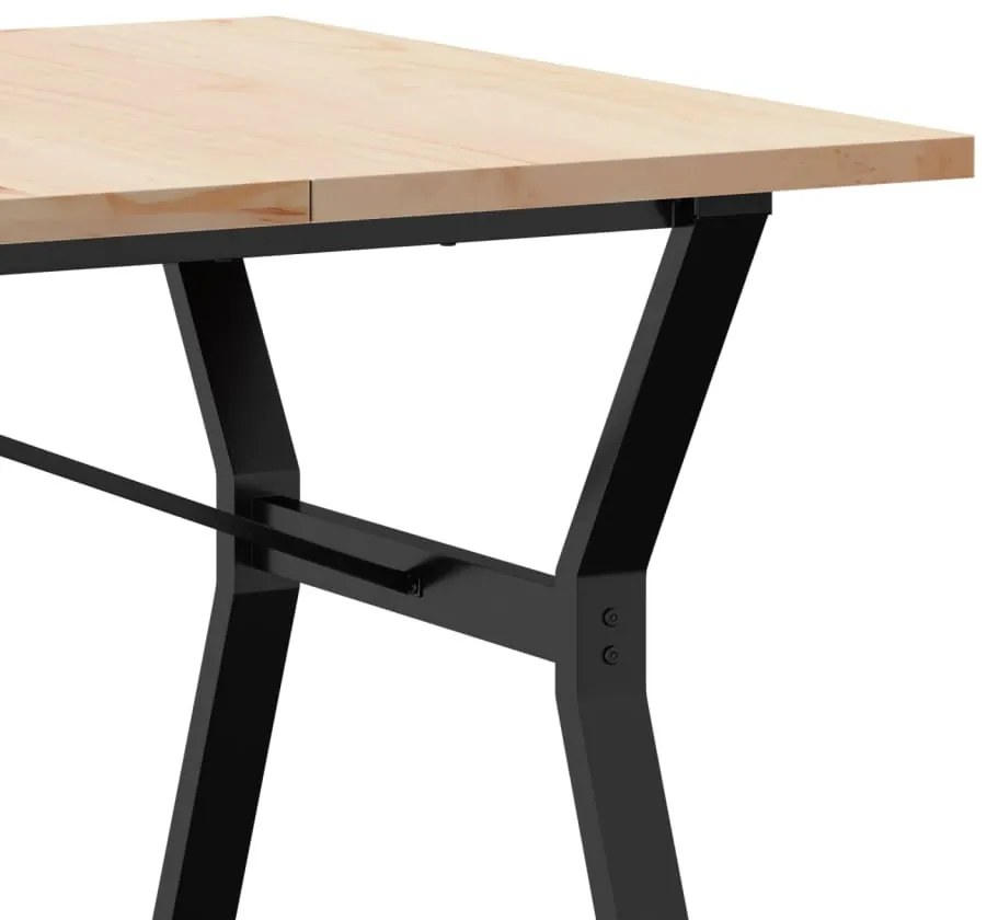 tömör fenyőfa és öntöttvas étkezőasztal Y-vázzal 180x90x75,5 cm