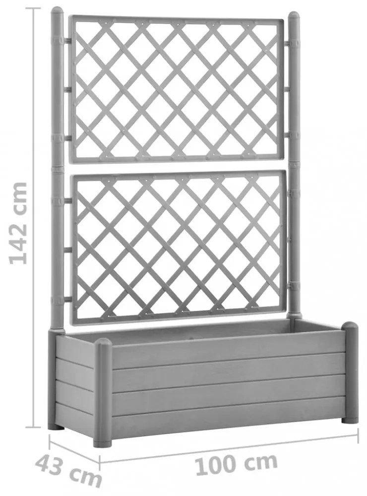 kőszürke polipropilén rácsos kerti ültetőláda 100 x 43 x 142 cm