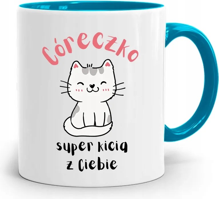 Kék Bögre Lányodnak Szuper Cica Vagy, fényképes nyomattal