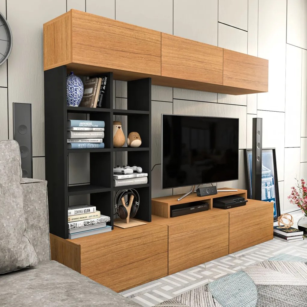 Sasa TV-állvány, teak-fekete, 180 cm