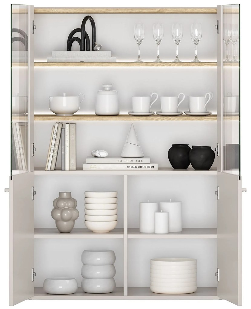 Elivo vitrines szekrény 100 cm kétajtós - kasmír / olajozott tölgy