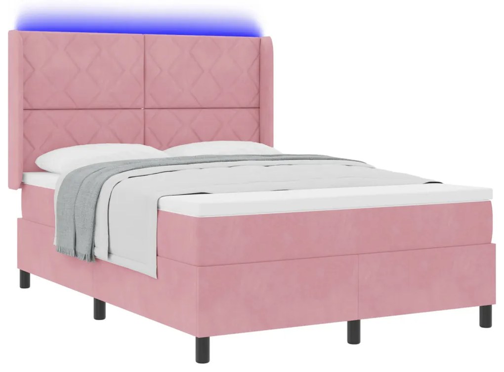 Box Spring Ágy Matraccal &amp; LED rózsaszín 140x190 cm Bársony