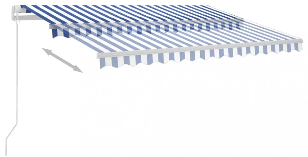 kék és fehér kézzel kihúzható póznás napellenző 300 x 250 cm