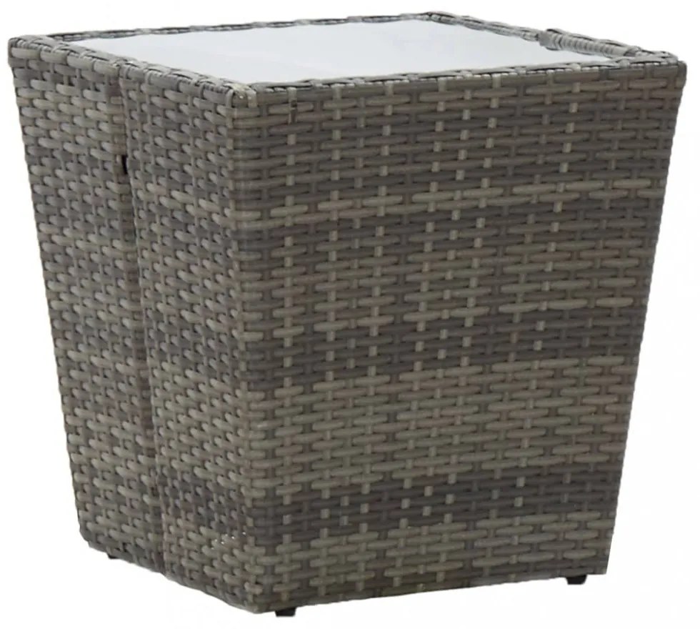 3 részes szürke polyrattan és edzett üveg bisztrószett