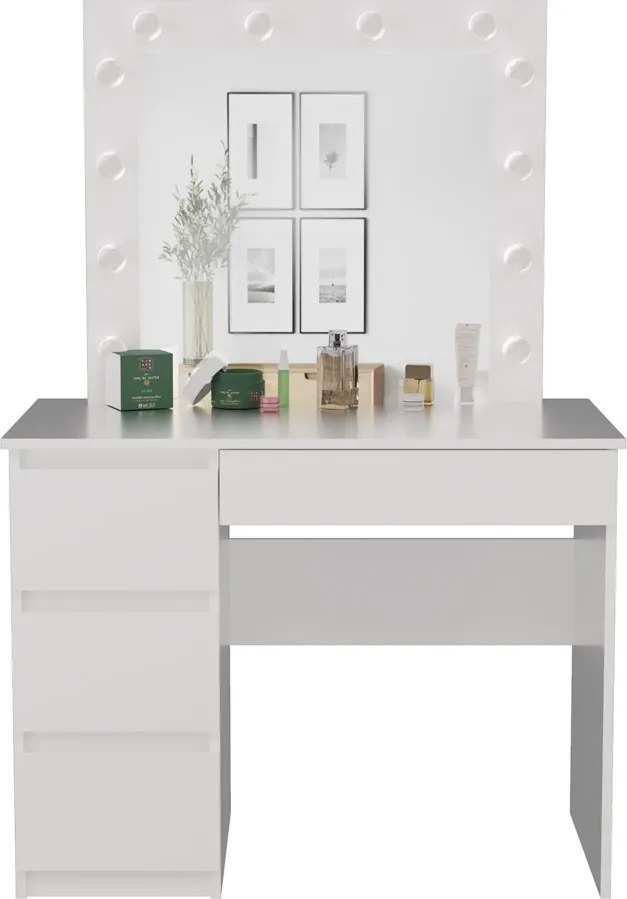 Marina fésülködő asztal (3 bal alsó fiókokkal), 98x76x51 cm, fehér