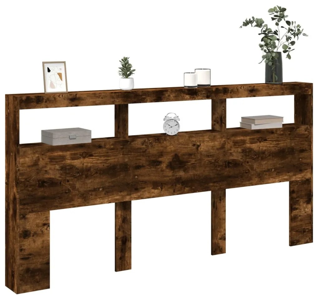 füstös tölgy színű áthidalószekrény LED-ekkel 200 x 17 x 102 cm