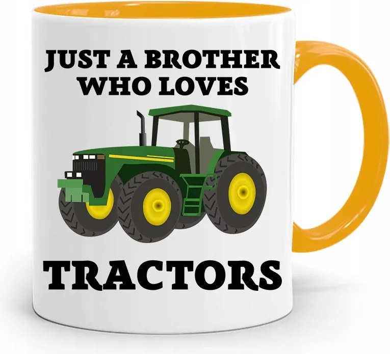 Sárga Bögre Ajándék Testvérnek Who Loves Tractors fényképes nyomtatással