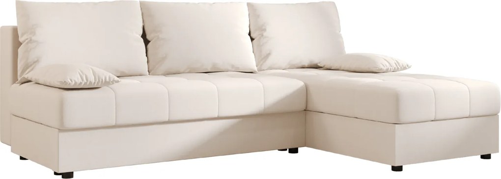 Ágyazható, kétoldalas L alakú kanapé VENORIA SLIM 200x143 cm, krém színű + 2 db díszpárna INGYEN
