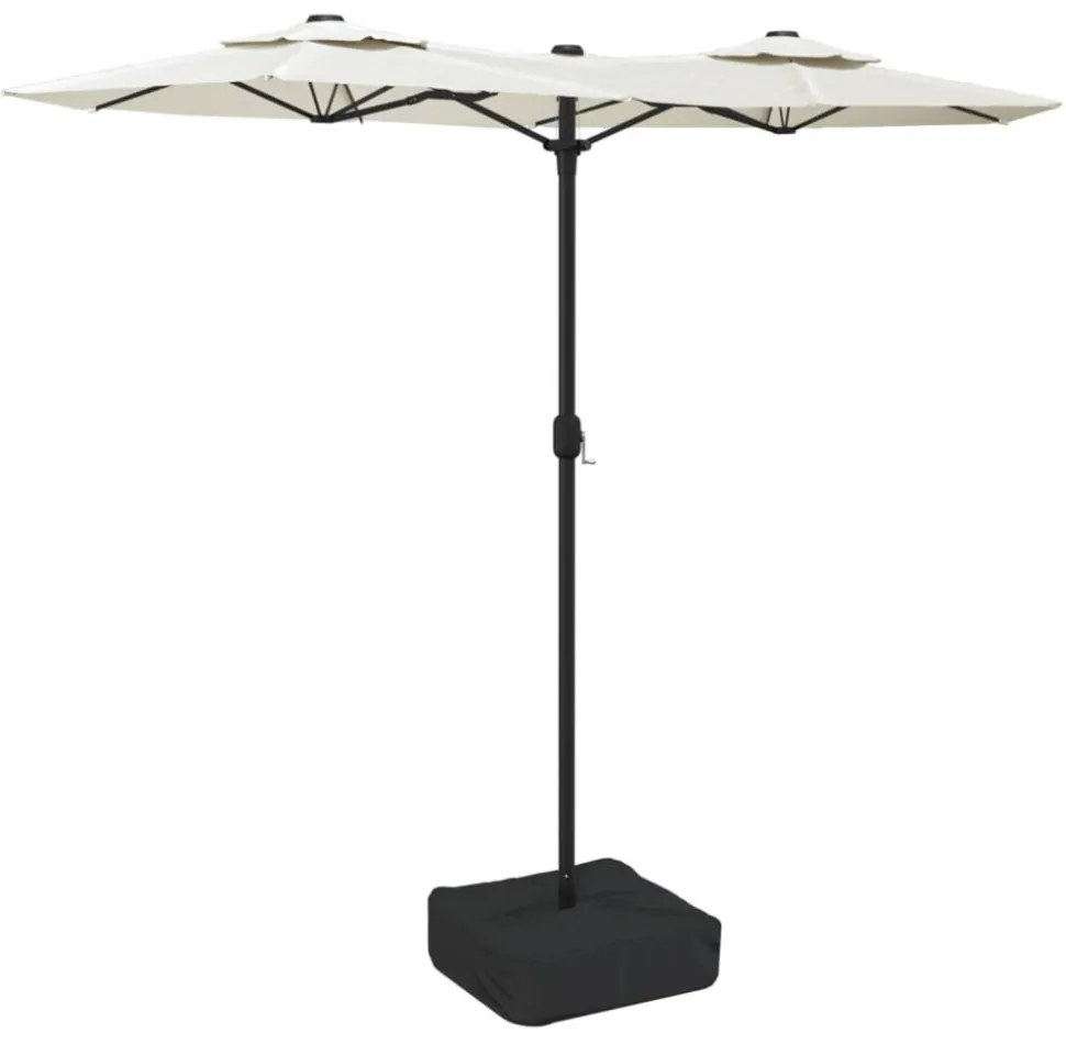 homokfehér dupla tetős napernyő LED-ekkel 316x145 cm