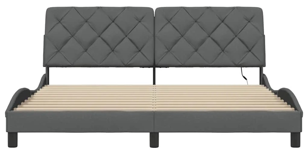 sötétszürke szövet ágykeret LED-es matrac nélkül 180 x 200 cm