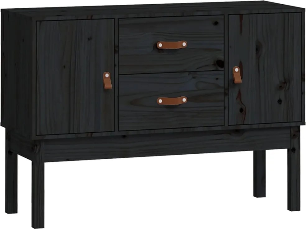 vidaXL fekete tömör fenyőfa tálalószekrény 110 x 40 x 78 cm