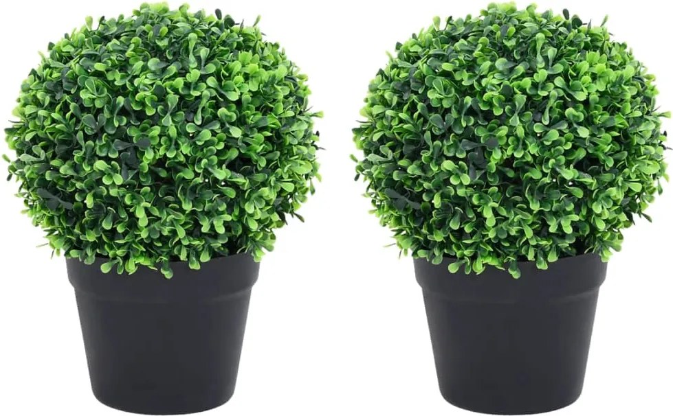 vidaXL 2 db zöld gömbalakú cserepes műpuszpáng 27 cm