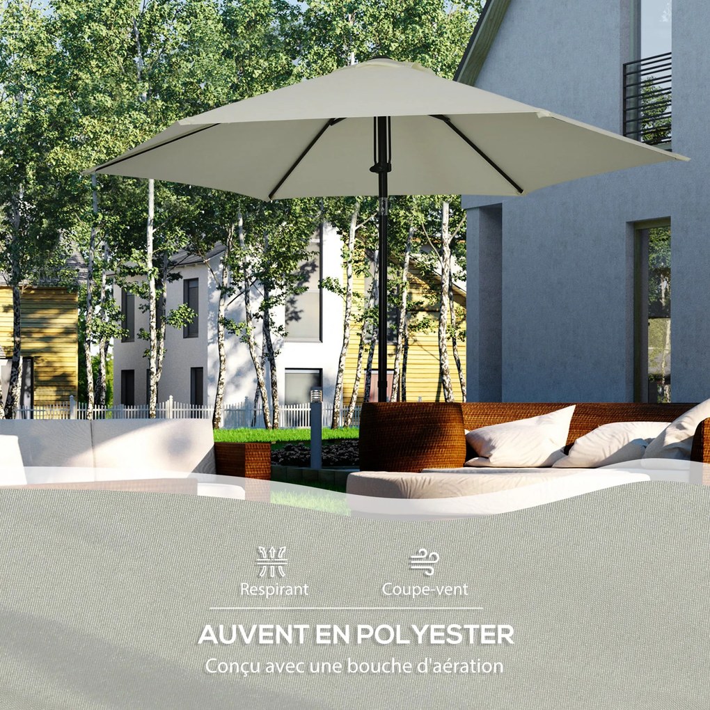 Outsunny Állítható Kerti Napernyő Kézi Nyitható Parasol Fém Magas Sűrűségű Poliészter 180g/m² Napernyő Ø 265 x 235H cm Világosszürke | Aosom
