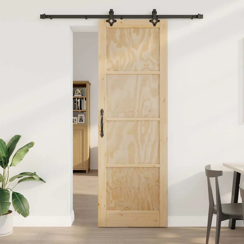 Tolóajtó Természetes és fekete 78 x 232 cm Tömör fenyő és acél
