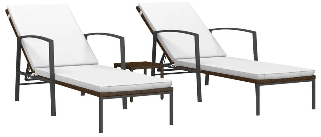 2 db barna polyrattan napozóágy asztallal