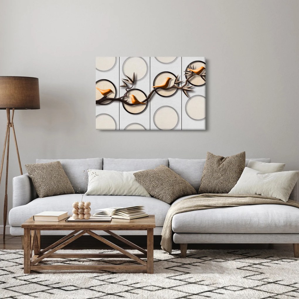 Művészi kép - Madarak egy ágon (90x60 cm)