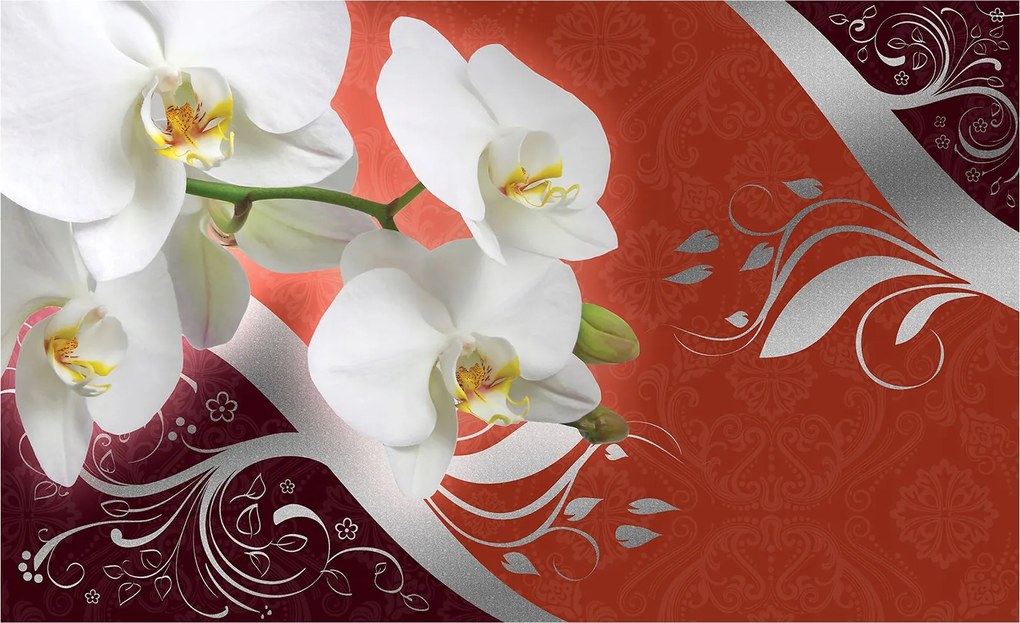 Fotótapéta Fehér Orchideák Piros Ezüst Elegancia Harmónia 200x140 +ragasztó