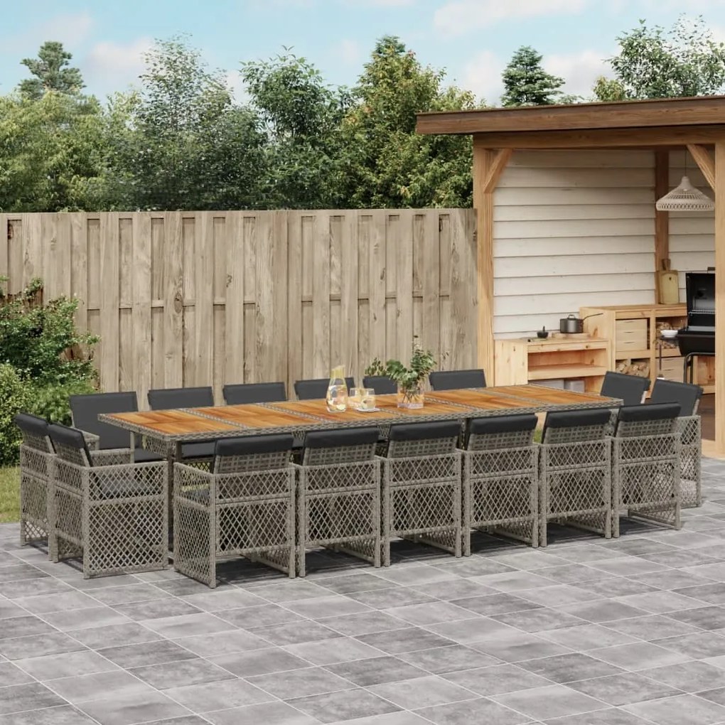 vidaXL 17 részes szürke polyrattan kerti étkezőgarnitúra párnával