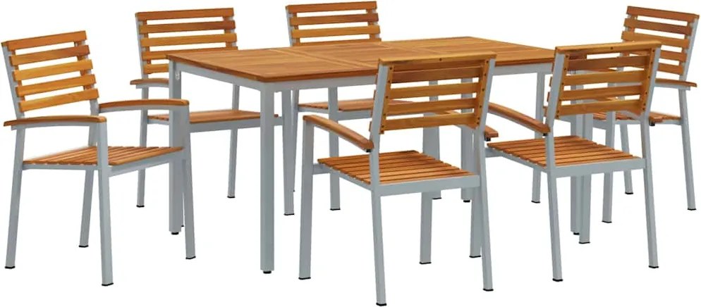 vidaXL Kert étkező szett 7 pcs Szürke Tömör Akácfa