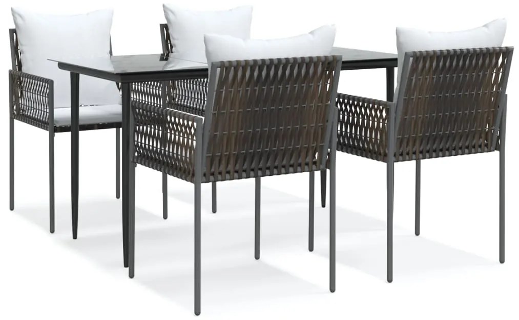 vidaXL 5 részes polyrattan és acél kerti étkezőgarnitúra párnával