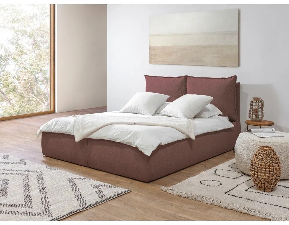 Rózsaszín kárpitozott ágyneműtartós franciaágy ágyráccsal 160x200 cm Garance – Bobochic Paris