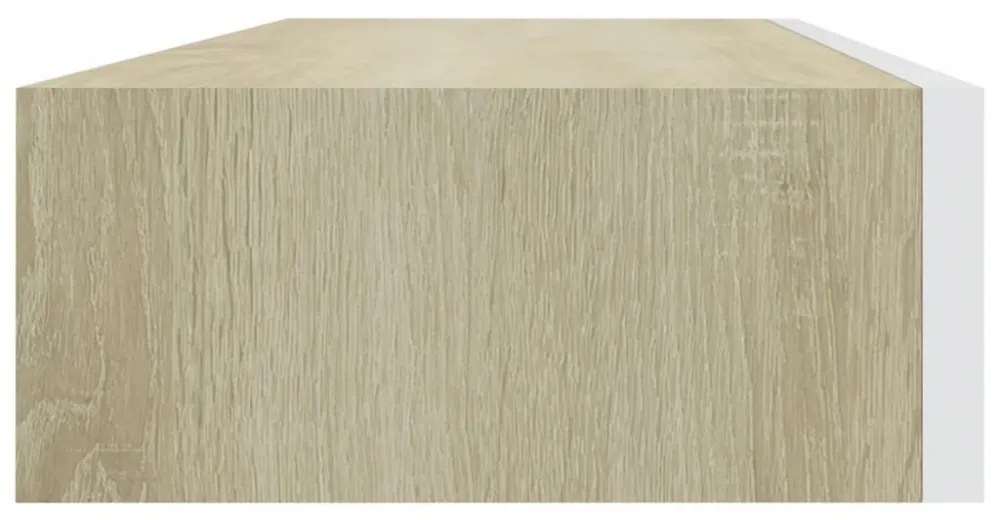 2 db tölgyszínű és fehér MDF fiókos fali polc 60 x 23,5 x 10 cm