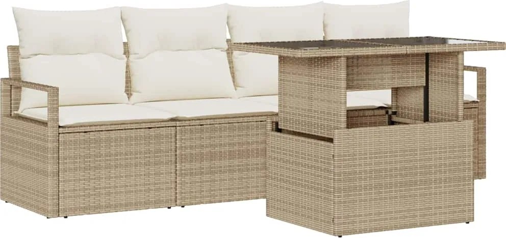 vidaXL Kerti Kanapé Szett tárolóval 5 pcs Beige és krém polirattan