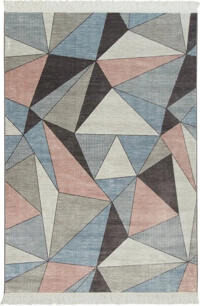 Geometrikus Szőnyeg Nappaliba Divatos Grafit Rózsaszín Háromszögek 135x195 cm
