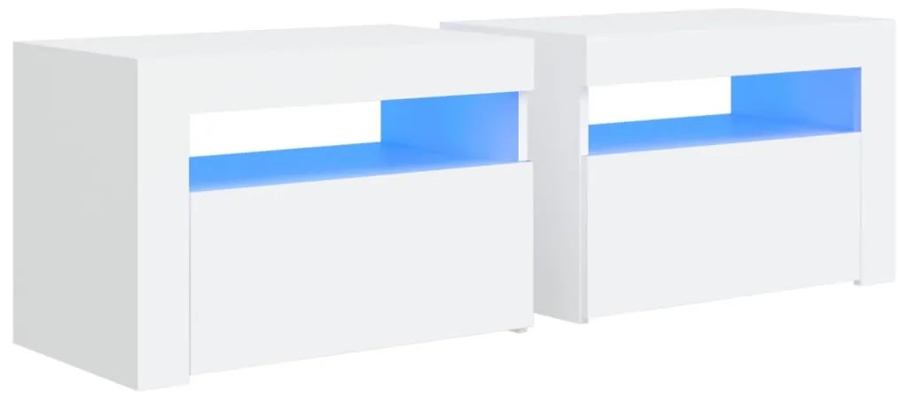 2 db fehér éjjeliszekrény LED-del 60 x 35 x 40 cm
