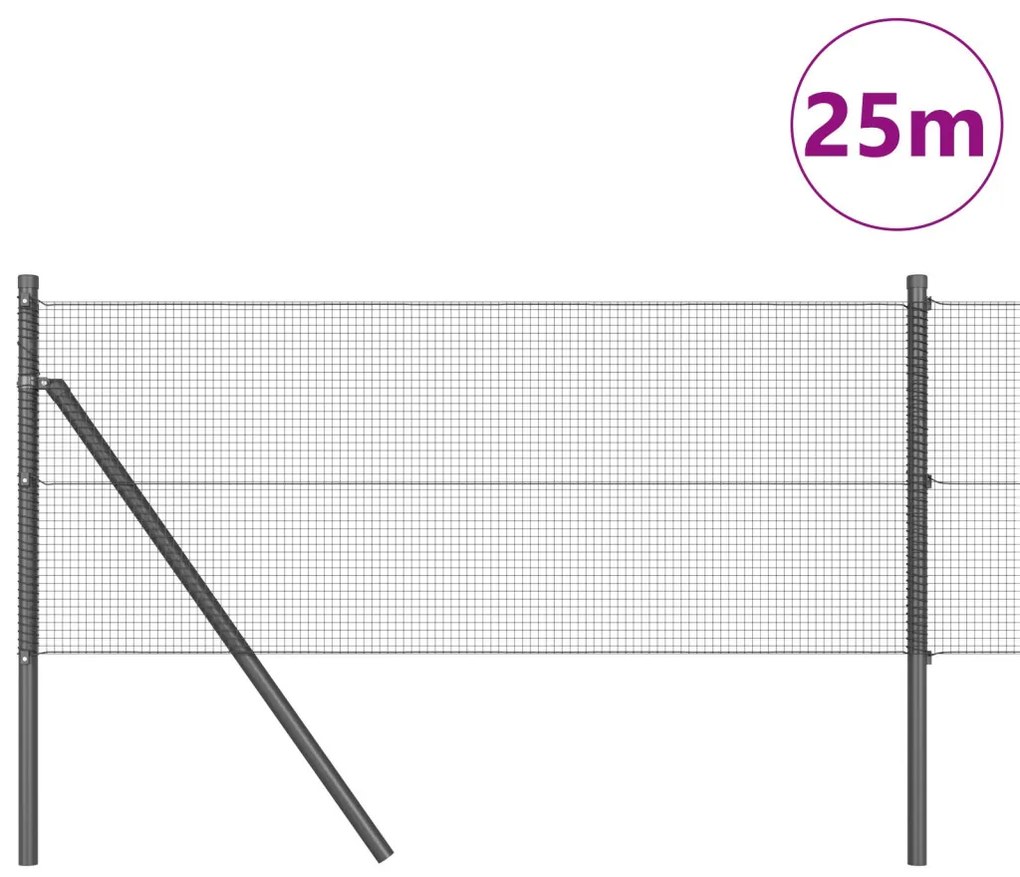 Hegesztett Drótkerítés 13 Oszloppal Szürke 0,4 x 25 m Acél