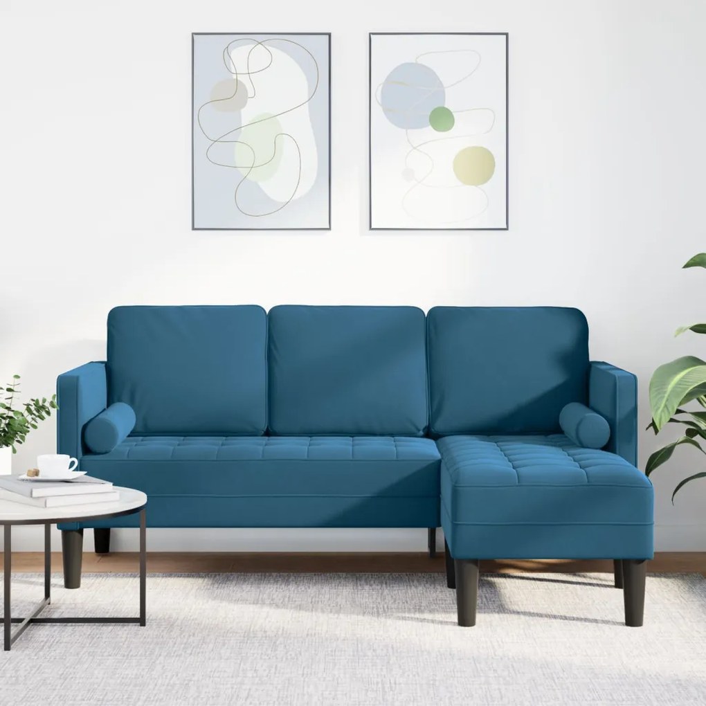 Kerti Kanapé Párnákkal L-alakú Kék Bársony, L-alakú kanapé Kék 173x131x67 cm Bársony, Pad Kék 113x57x39 cm Bársony