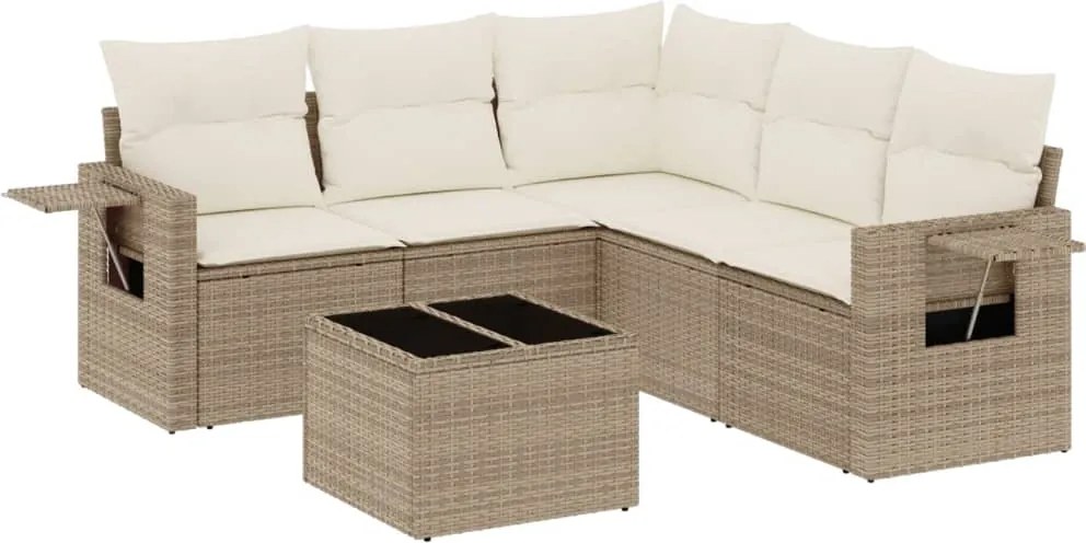 vidaXL 6 részes bézs polyrattan kerti ülőgarnitúra párnával