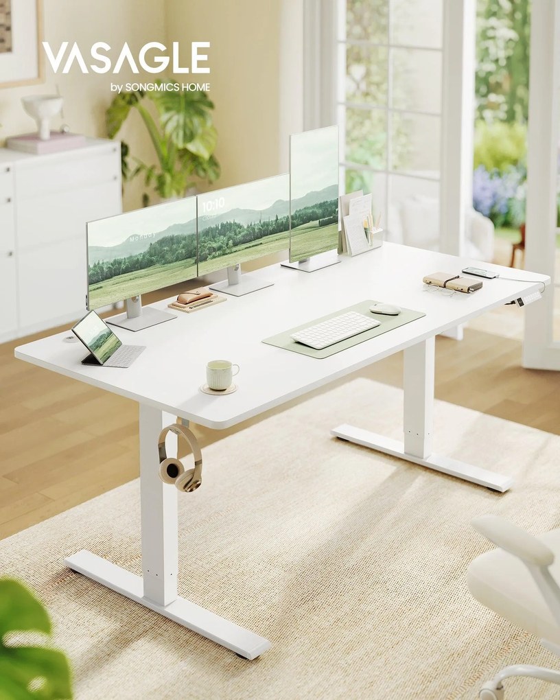 VASAGLE Elektromos állítható magasságú íróasztal USB-C porttal, 160x80 cm, fehér