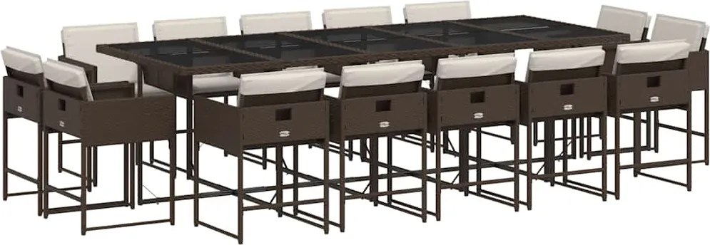 vidaXL 15 részes barna polyrattan kerti ülőgarnitúra párnákkal