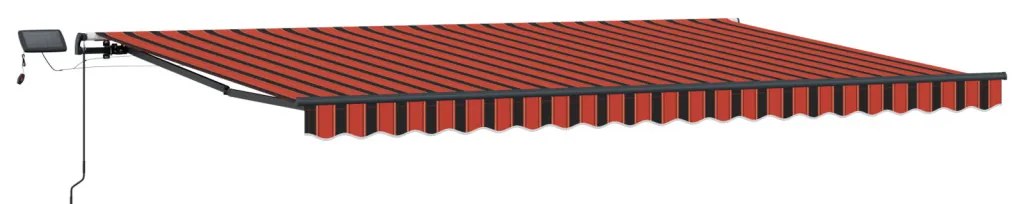 Manuális behúzható napellenző LED világítással, narancssárga és barna, 500x300 cm