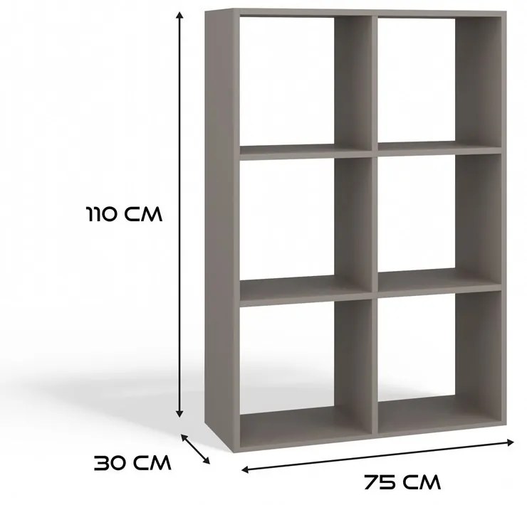 Malax 2x3 polc, 110x75x30 cm, agyag színű