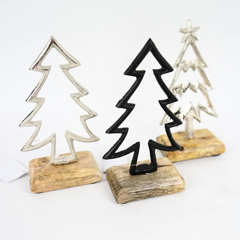 Karácsonyi dekoráció CHRISTMAS TREE mangófából, 17 cm, fekete