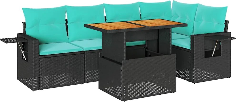 vidaXL 6 részes fekete polyrattan kerti ülőgarnitúra párnákkal