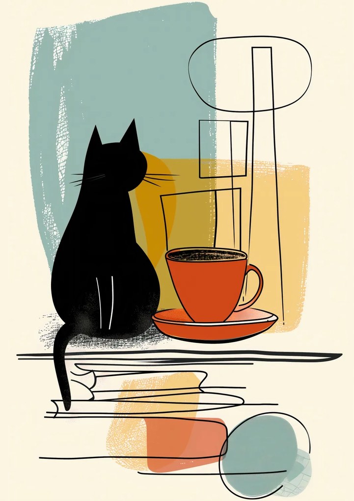 Poszter 21x29,7cm Macska és kávé