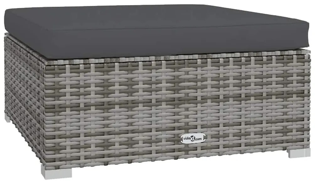 Szürke polyrattan kerti lábtartó párnával 70 x 70 x 30 cm