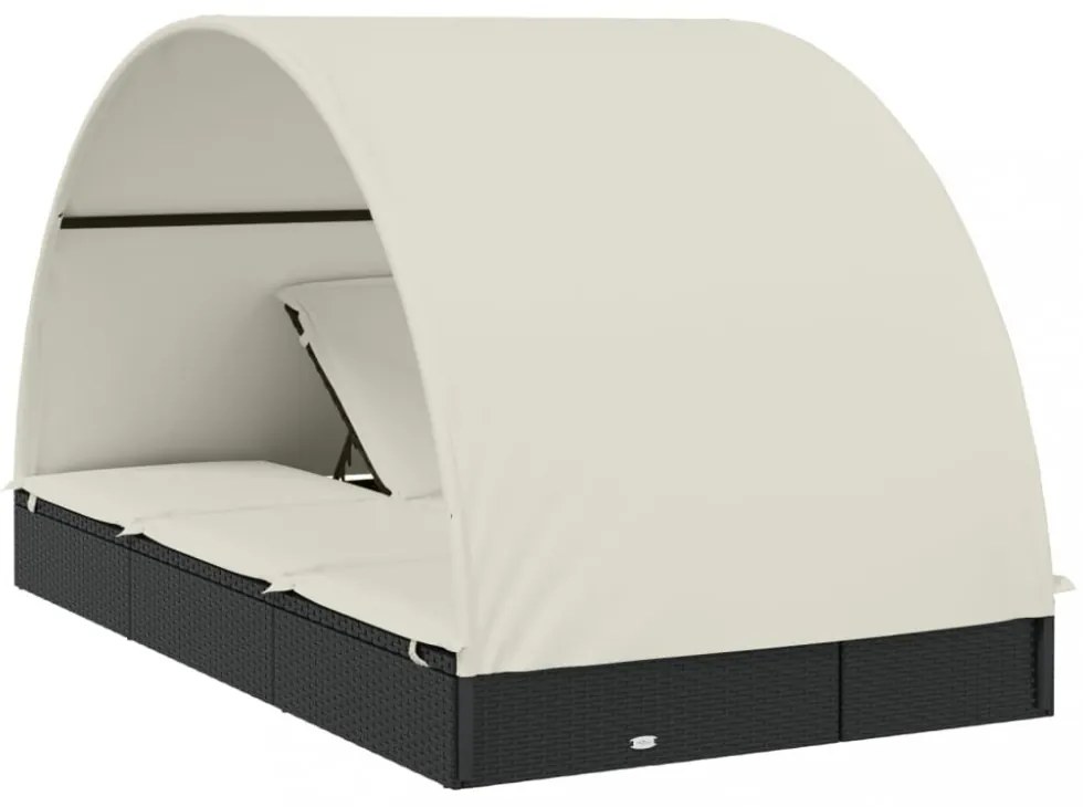 2 személyes fekete polyrattan napágy kerek tetővel 213x118x97cm
