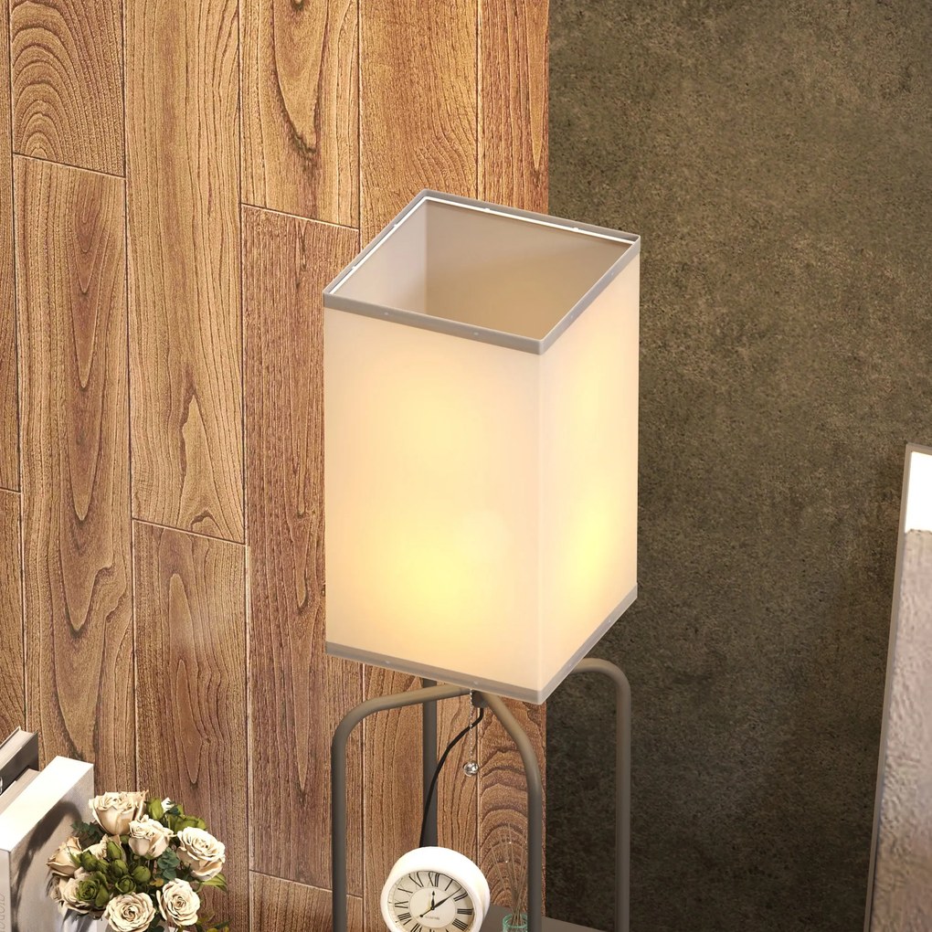 HOMCOM Padlógyertya nappalira, modern padlógyertya polcokkal, textil árnyékoló, lánc kapcsoló a hálószobához, irodához, izzó nem tartozék, fekete | Ao