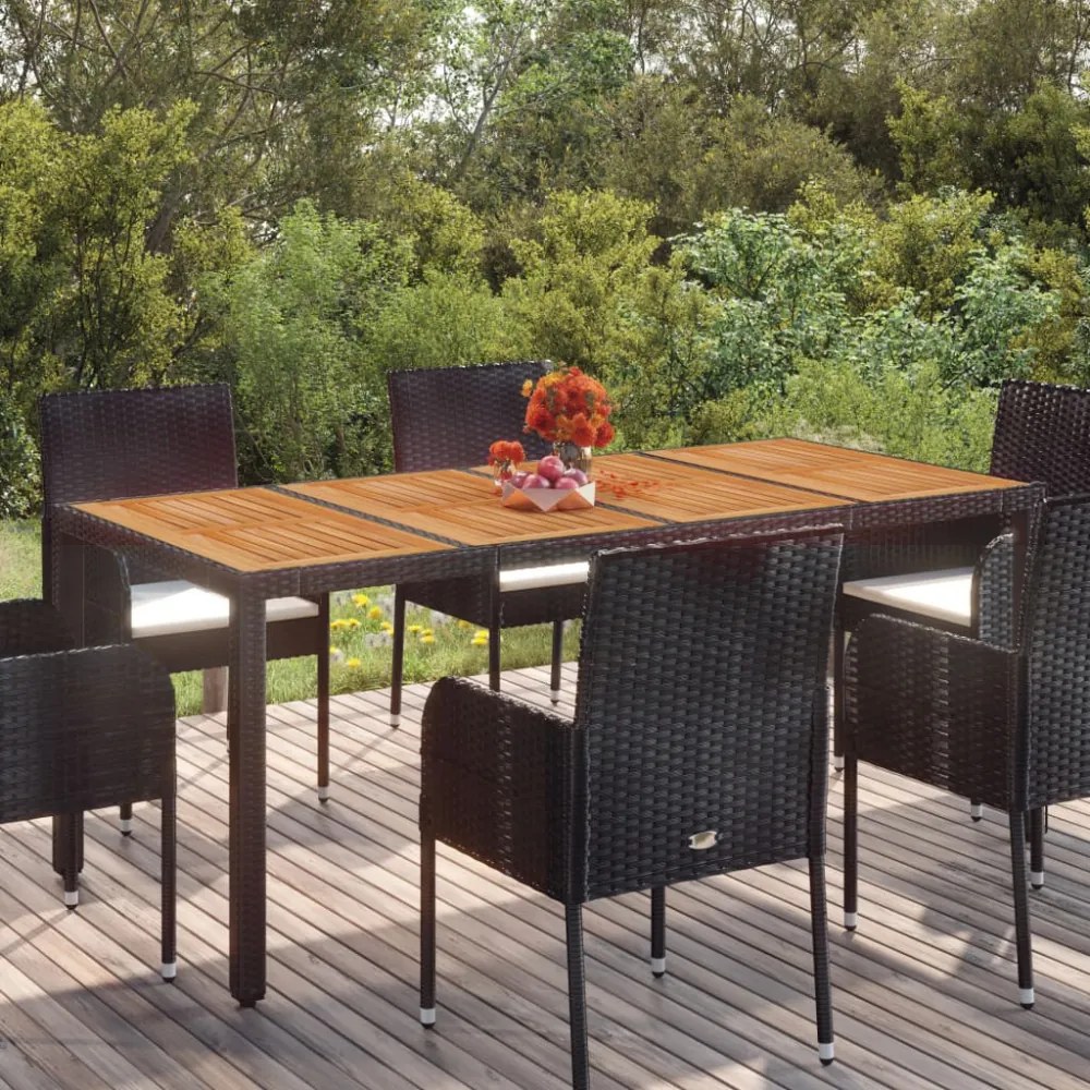 fekete polyrattan falapos kerti asztal 190 x 90 x 75 cm