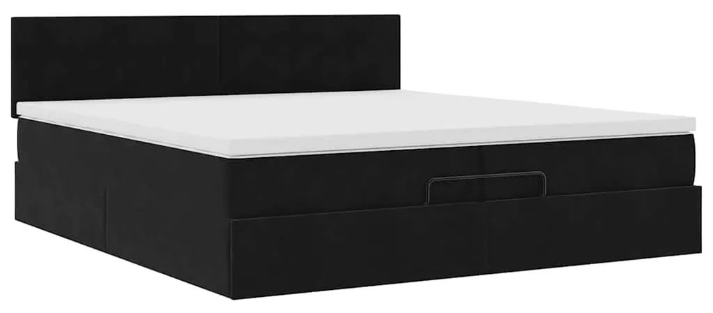 Ottomán ágykeret matraccal fekete 200x200 cm bársony