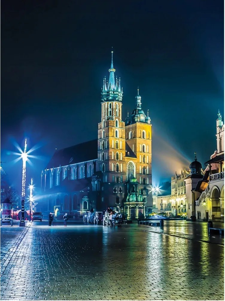 Fotótapéta Krakkó éjszaka Mária-bazilika varázslatos tájkép 206x275 +ragasztó