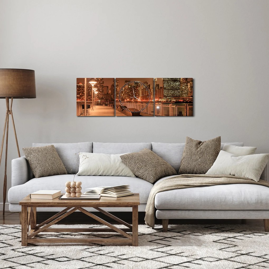 Kép - Éjszakai város (órával) (90x30 cm)