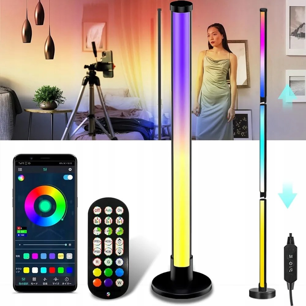 Magas Led Rgb Álló Sarok Álló Éjjeli Lámpa 120CM Távirányító