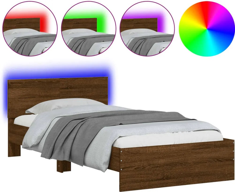 vidaXL barna tölgy színű ágykeret fejtámlával és LED-ekkel 100x200 cm