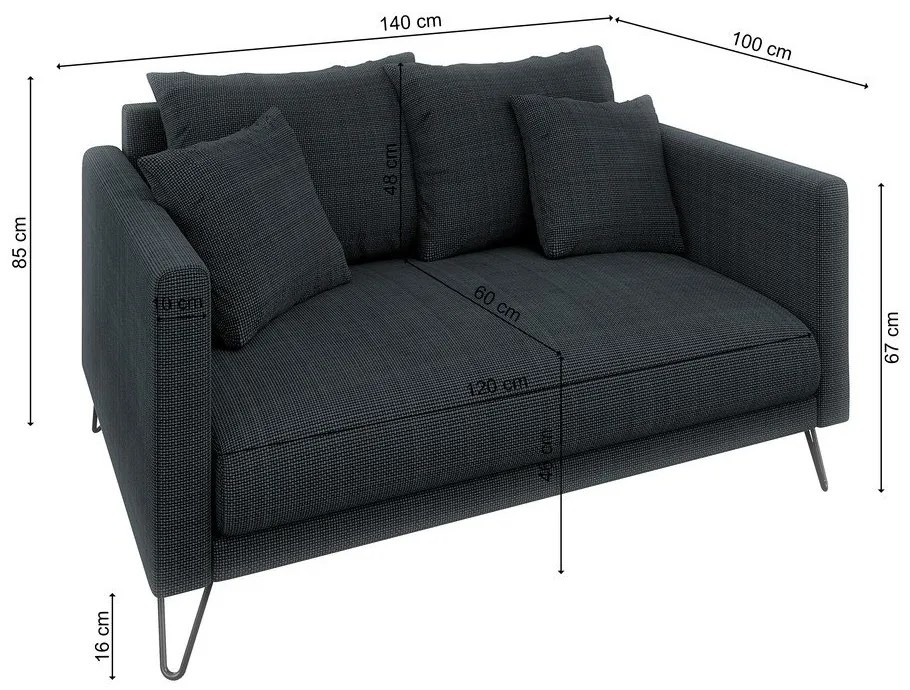 Sötétszürke zsenília kanapé 140 cm Freya – Ropez